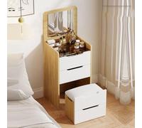 Tavolo da trucco compatto con specchio ribaltabile, sgabello nascosto e cassetti, scrivania tricolore con illuminazione a LED per camera da letto