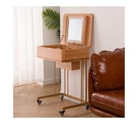 Tavolo da trucco compatto in legno con specchio, pieghevole, mini toeletta con cassetto per gioielli, elegante finitura dorata, perfetto per piccoli spazi