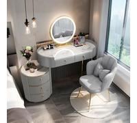 Tavolo da trucco con specchio a LED, toletta in marmo in legno massello, con sedia e cassetti, per ragazze e donne