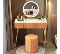 Tavolo da Trucco con Specchio Illuminato dimmerabile, Tavolo da Trucco con cassetto e Scomparti, toletta con o Senza Sedia per Sala Trucco, Camera da Letto (Colore : Arancione con Sgabello,