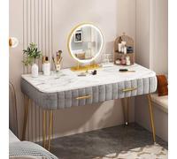 Tavolo da trucco con specchio per camera da letto, scrivania con ampio cassetto scorrevole, 3 modalità di illuminazione, elegante finitura grigia, 100 cm, perfetto per la routine di bellezza.