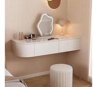 Tavolo da trucco galleggiante da parete, scrivania salvaspazio ad angolo bianco con contenitore, piccolo tavolo da trucco in legno con specchio e luci, ideale per un'elegante decorazione della casa.