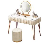 Tavolo da trucco illuminato - 3 opzioni di luce di colore regolabile - Grande cassetto toeletta set con sgabello - elegante scrivania cosmetica per la casa