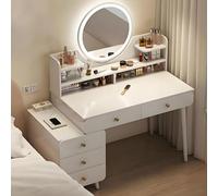 Tavolo da trucco illuminato a LED con specchio Tavolo da toeletta in legno con 5 cassetti Armadietto laterale regolabile 3 modalità di illuminazione regolabili per camera da letto stazione di trucco