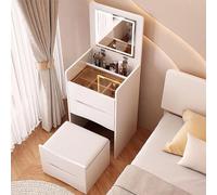 Tavolo da trucco illuminato con specchio pieghevole, illuminazione LED a 3 colori, cassetti e sgabello integrati, stazione di bellezza compatta (48 cm bianco) per una routine di bellezza senza sforzo