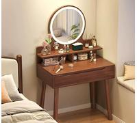 Tavolo da trucco in legno con illuminazione a LED, 4 cassetti, 3 modalità di colore, perfetto per camera da letto e spogliatoio, elegante finitura marrone.