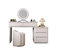 Tavolo da trucco in legno con sgabello girevole, 80 cm, con armadietto laterale e cassetti, per camera da letto, elegante decorazione per la casa