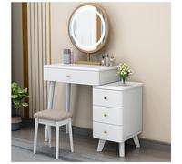 Tavolo da trucco in legno con specchio, 3 colori, 4 cassetti, 60 x 40 x 76 cm, include sgabello e comò pieghevole (colore naturale), elegante toeletta per gli amanti della bellezza