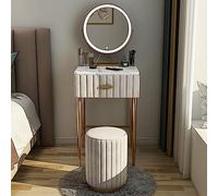 Tavolo da trucco moderno bianco con specchio e luci, elegante toeletta con cassetti e sgabelli, per trucchi, scrittura e bellezza, dimensioni 60 cm