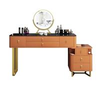 Tavolo da trucco moderno con specchio, cassetti spaziosi, elegante set da toeletta con sgabello, scrivania per trucco arancione per la casa