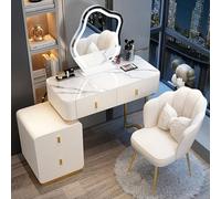 Tavolo da trucco moderno con specchio e luci, illuminazione regolabile, design salvaspazio con cassetti e sgabello, per camera da letto, elegante stazione di bellezza