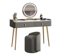 Tavolo da trucco moderno con specchio girevole a 360°, 3 modalità di illuminazione, 2 cassetti e sgabello imbottito, elegante design grigio, per camera da letto e spogliatoio, 100 x 40 x 80 cm