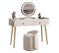 Tavolo da trucco moderno con specchio girevole a 360°, 3 modalità di illuminazione, 2 cassetti e sgabello imbottito, elegante postazione trucco per la casa, 80 x 40 x 80 cm
