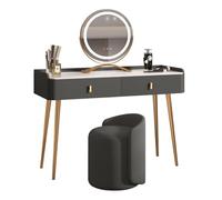 Tavolo da trucco moderno con specchio girevole a 360°, 3 modalità di illuminazione, 2 cassetti, sgabello imbottito, design elegante, per camera da letto, grigio, 100 x 40 x 80 cm