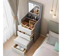 Tavolo da trucco multifunzionale bianco con specchio e luci, elegante tavolo da toeletta con 3 armadietti e sgabello, per camera da letto, bellezza e trucco