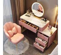 Tavolo da Trucco Toeletta con Sgabello - Tavolo da Trucco da Camera da Letto con Specchio E Cassettiera di 5 Cassetti, Facile da Montare, Tavolo da Comò Leggero Regolabile per Le Don, 100cm-130cm