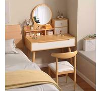 Tavolo da trucco vintage con specchio, 2 cassetti, toeletta per ragazze, moderno, beige, set di mobili per camera da letto con sgabello, elegante stazione di trucco per la decorazione della casa