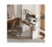 Tavolo da Ufficio 113x45 cm in Legno con Regali Aperti e Supporto CPU Struttura Metallica per Studio e Camera Stile Ecru