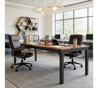 Tavolo da ufficio 200 x 70 cm, scrivania per computer per 2 persone, con robusta struttura in metallo e truciolato, stabile tavolo da lavoro per studio e ufficio comune, nero e marrone rustico