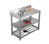 Tavolo di preparazione dell'acciaio inossidabile, banco da lavoro resistente della cucina per ristorante, hotel e casa, piano di lavoro commerciale del gastro di servizio alimentare