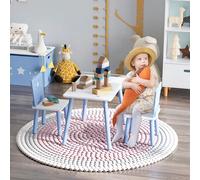 Tavolo e Sedie per Bambini e Bambine 2-4 Anni in Legno Azzurro e Bianco, Set 3 Pezzi Description:Finire i compiti, disegnare, colorare, giocare con le costruzioni e fare merenda...la giornata dei nost