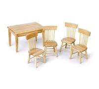 Tavolo fatto a mano con quattro sedie, scala 1:12, decorazione per cucina e sala