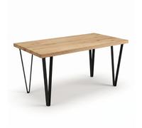 Tavolo fisso in legno massiccio di cerro e rovere con gambe in ferro da 4 cm