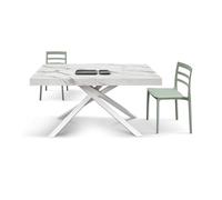Tavolo FORTE DEI MARMI in legno, finitura bianco statuario e base in metallo bianco, allungabile 160x90 cm - 240x90 cm