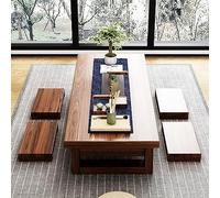 Tavolo giapponese Kotatsu con 4 sgabelli, tavolino da caffè vintage con pavimento in legno, tavolo basso da pranzo per sedersi, marrone, 120 x 60 x 35 cm, perfetto per l'ora del tè e riunioni di