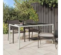 Tavolo Giardino 150x90x75cm Outdoor Dining Table with Tempered Glass and White Polyrattan Frame, Patio Garden Furniture Set for Terrace, Balcony, Robust Powder Coated Steel Structure, Easy to Clean