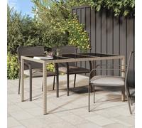 Tavolo Giardino 150x90x75cm Outdoor Dining Table with Tempered Glass Top and Beige Polyrattan Frame, Patio Garden Furniture Set, Durable Powder-Coated Steel, Easy to Clean & Move, Modern Design