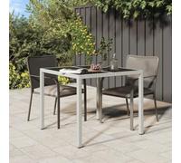 Tavolo Giardino 90x90x75 cm Outdoor Table with Tempered Glass Top and White Polyrattan Frame, Durable Powder-Coated Steel for Patio, Garden, Balcony, Easy to Clean & Move, Modern Design Furniture