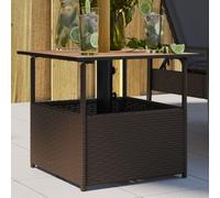 Tavolo Giardino con Foro Ombrellone 55x55x46,5cm in Polyrattan Marrone, Tavolo da Esterno Resistente con Piano in Legno di Acacia, Ideale per Terrazza, Patio e Giardino, Facile da Pulire e Montare