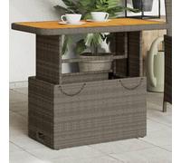 Tavolo Giardino Grigio 90x55x71 cm in Polyrattan e Legno Acacia, da Esterno Regolabile con Piano in Legno, Tavolo da Pranzo o Tavolino per Giardino, Cortile, Patio, Resistente agli Facile da Pulire