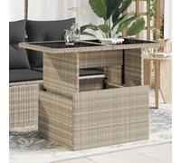 Tavolo Giardino in Polyrattan Grigio Chiaro con Piano in Vetro Temperato 100x55x73 cm, Tavolo da Esterno Regolabile per Terrazza Giardino Cortile, Resistente agli UV e Facile da Pulire