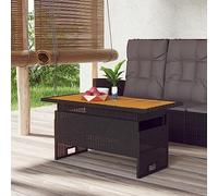 Tavolo Giardino Nero 100x50x43/63cm Massello Acacia Polyrattan, Adjustable Height Outdoor Table with Acacia Wood Top, PE Wicker & Steel Frame, Patio Garden Dining Furniture for Small Spaces