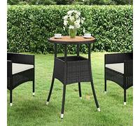 Tavolo Giardino Rotondo 60 cm Nero - Tavolo da Esterno in Legno Massello Acacia e Polyrattan Design Moderno per Giardino, Terrazzo e Patio - Resistente alle Intemperie con Piano in Legno Duro