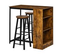 HOMCOM Set Bancone Bar a 3 Ripiani e 2 Sgabelli con Poggiapiedi Stile Industrial