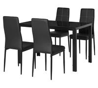 HOMCOM Set 5 Pezzi con 1 Tavolo e 4 Sedie per Cucina o Sala da Pranzo in Finta Pelle, Metallo e Vetro Temperato, Nero