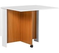 Homcom Tavolo Pieghevole da Pranzo con Ruote, Tavolino Pieghevole salvaspazio, Bianco e Legno, 120x80x73cm Aosom