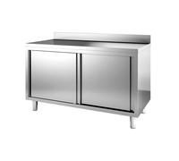 Tavolo in Acciaio Inox cm 150x70x85/90h Armadiato con Alzatina Professionale