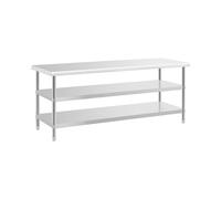 Tavolo in acciaio inox - 200 x 70 x 5 cm - 231 kg - 2 ripiani - Royal Catering RCAT-200/70-PS3SH