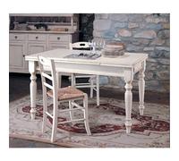 Tavolo in legno massello di pioppo allungabile arte povera bianco con sedie | W