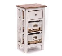 Tavolo in Legno Riciclato, con cestini in Rattan e cassetti, 70 x 38 x 28 cm (A x L x P)