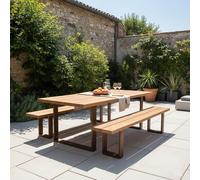 Tavolo in Legno Termowood e Acciaio Corten da Esterno/Interno, 209x90 cm