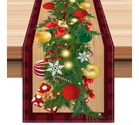 Tavolo in lino per runner da 33 x 183 cm, con albero di Natale festivo e design ornamentale per tavoli da pranzo e per feste (1)