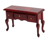 Tavolo in miniatura, 1:12 Scala scrivania di bambole in legno realistico con 3 cassetti, mobili per la casa delle bambole retrò per la biblioteca della camera da letto decorazione della scena, rossa