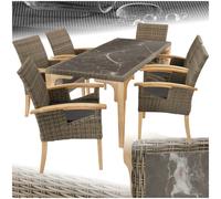 TecTake® Tavolo in Rattan Foggia e 6 Sedie Rosarno, Imbottiture Comode, Resistente agli Agenti Atmosferici, Intreccio pregiato, Telaio in Legno Massiccio - Naturale