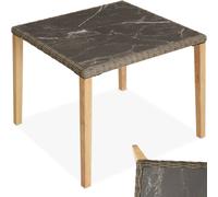 TecTake® Tavolo in Rattan Taranto, Effetto Marmo, Telaio in Alluminio e Gambe in Legno Massiccio, Quadrato, per Giardino e Esterno, 93,5x93,5x75 cm, Cappucci in Plastica Antigraffio - Naturale