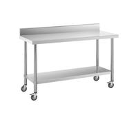 Tavolo inox con ruote professionale con alzatina 60 x 150 cm 160 kg